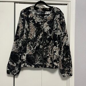RQT Floral Velvet Jacket Full Zip Elegant Party‎ Top Black Brown Gray XL